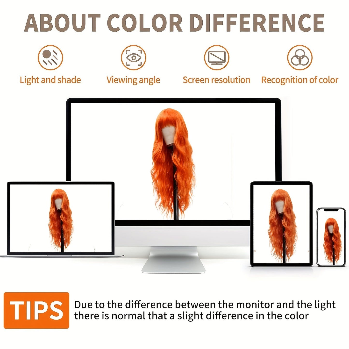 Elegant Long Orange Non-toxic Wig, Synthetic Wavy Hair Wig For Ladies, 28-inch Long Hair, Suitable For The Whole Scene Simifo