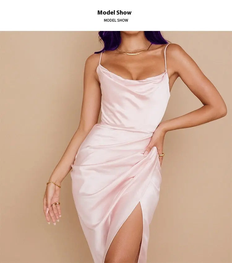 Satin Slim Sleeveless Split Dress Simifo