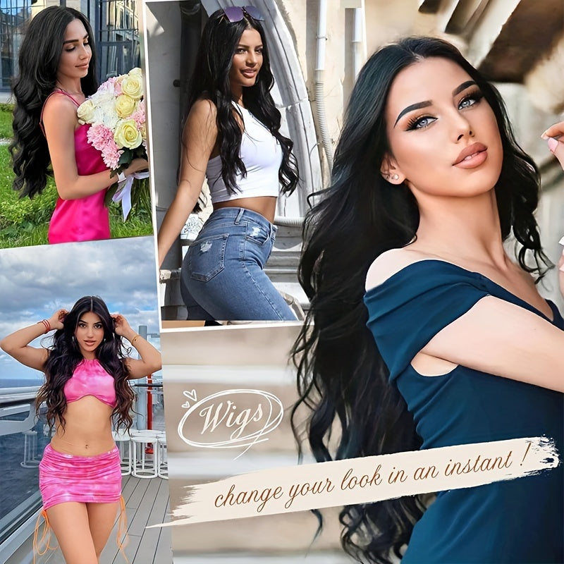 26 Inch Women's Black Long Wave Non-toxic Wig, Small Lace Heat-resistant Synthetic Wig, Natural Wig Suitable For The Whole Scene Simifo