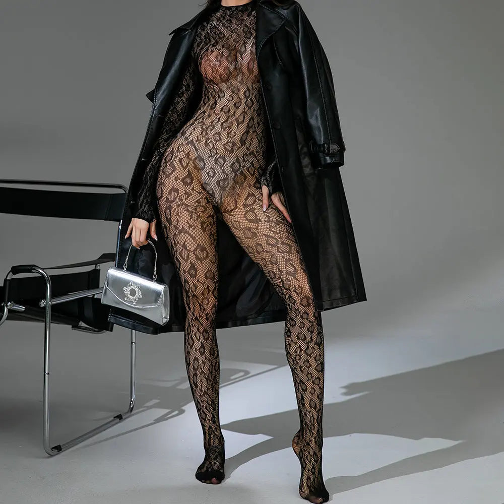 Fishnet One-piece Long Sleeves Backless Simifo