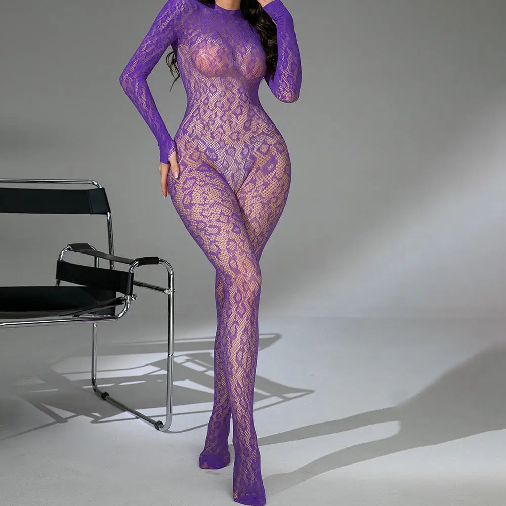 Fishnet One-piece Long Sleeves Backless Simifo