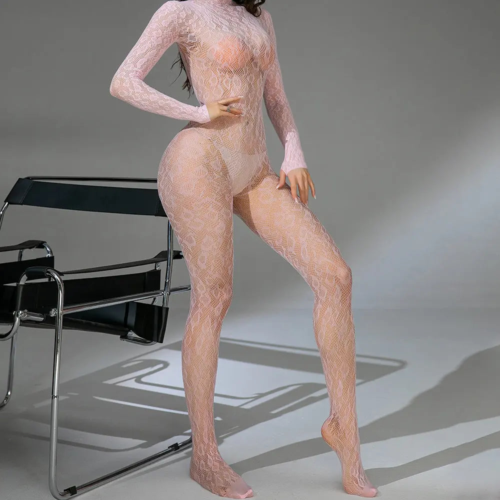 Fishnet One-piece Long Sleeves Backless Simifo