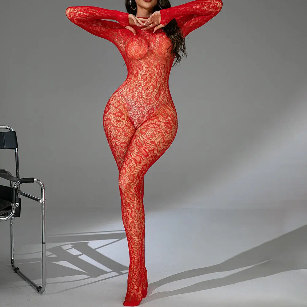 Fishnet One-piece Long Sleeves Backless Simifo