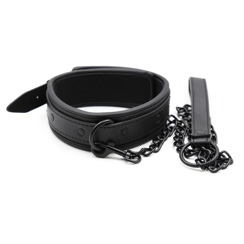 Bdsm Leather Collar with Chain Simifo