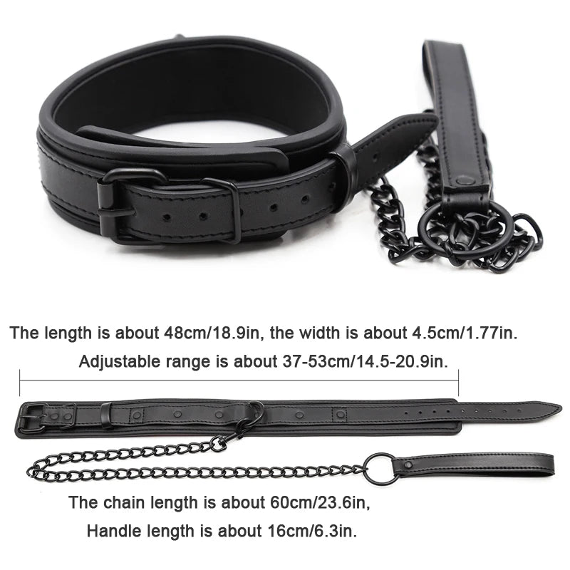 Bdsm Leather Collar with Chain Simifo