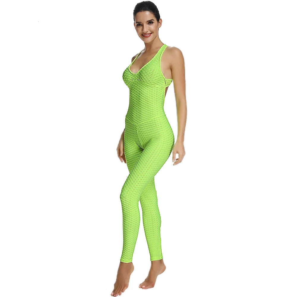 Women's Sleeveless Backless Sports Jumpsuit - Quick Dry Gym Bodysuit with Scrunch Leggings
