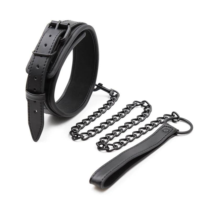 Bdsm Leather Collar with Chain Simifo
