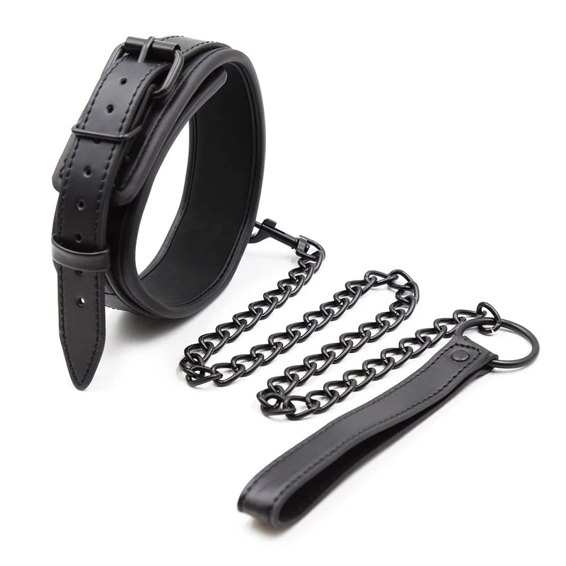 Bdsm Leather Collar with Chain Simifo