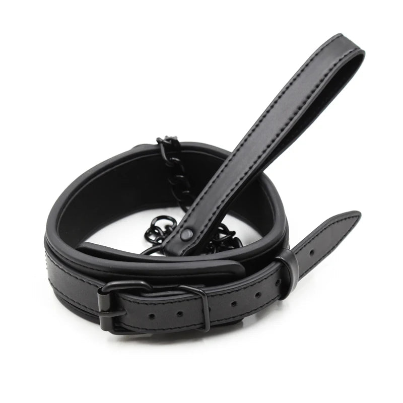 Bdsm Leather Collar with Chain Simifo
