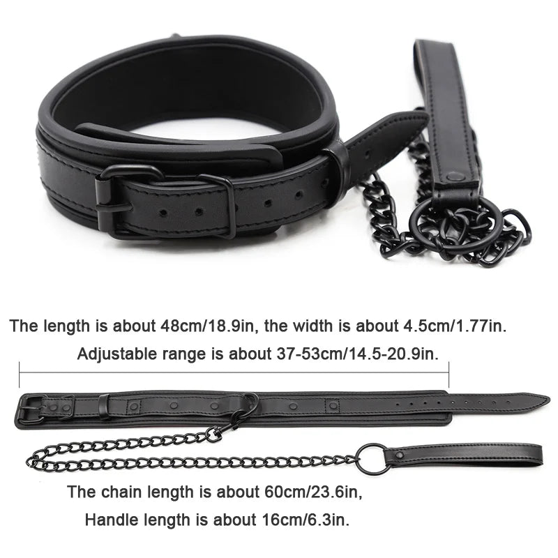 Bdsm Leather Collar with Chain Simifo