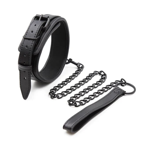 Bdsm Leather Collar with Chain Simifo