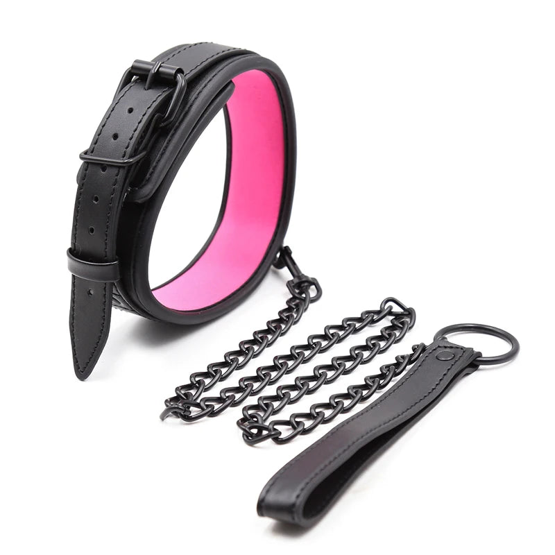 Bdsm Leather Collar with Chain Simifo