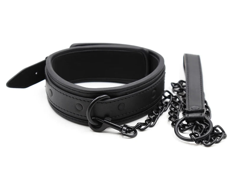 Bdsm Leather Collar with Chain Simifo