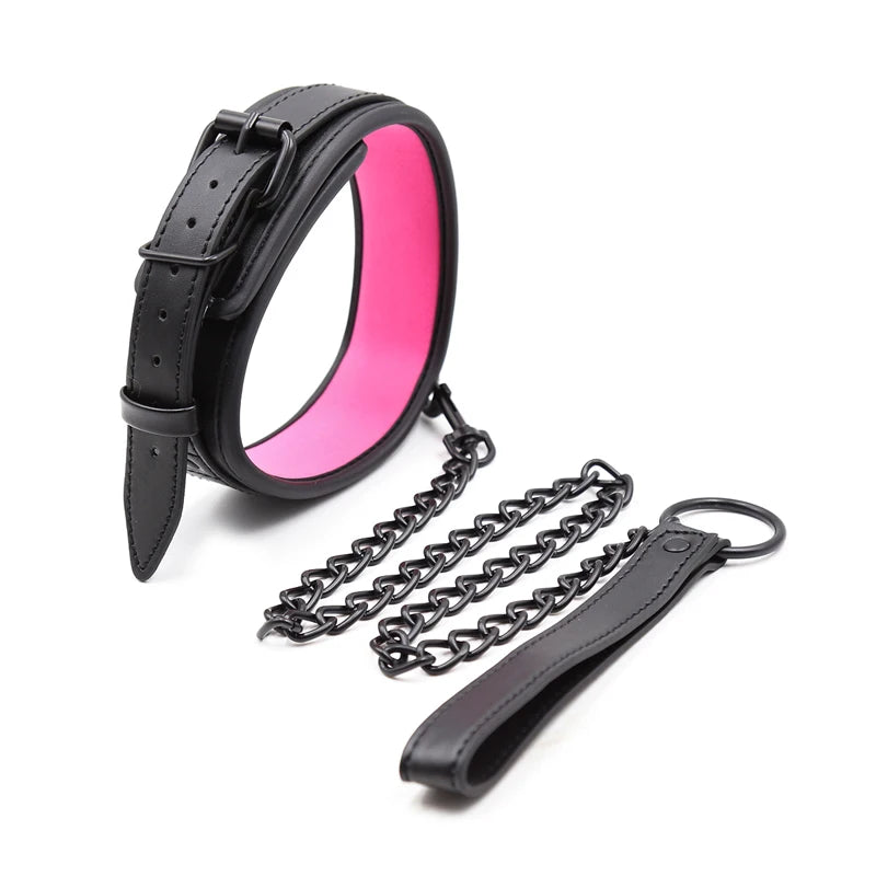 Bdsm Leather Collar with Chain Simifo