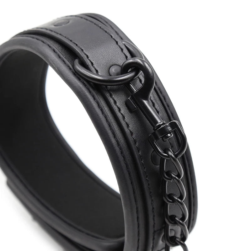 Bdsm Leather Collar with Chain Simifo