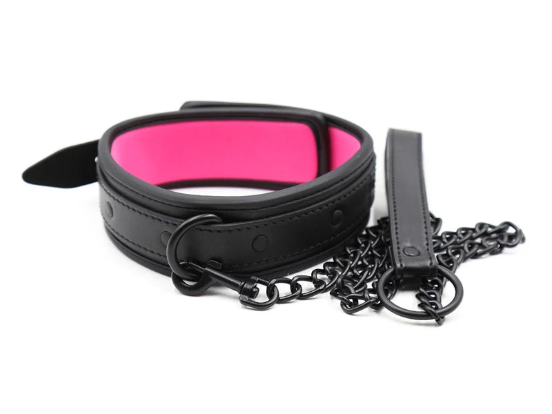 Bdsm Leather Collar with Chain Simifo