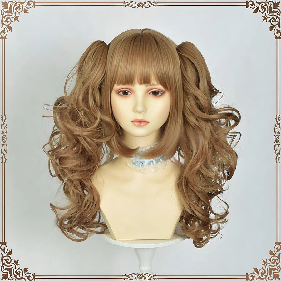 Roman Curly Synthetic Lolita Wig with Bangs - Golden Blonde Anime Cosplay Wig | Party Costume Hair