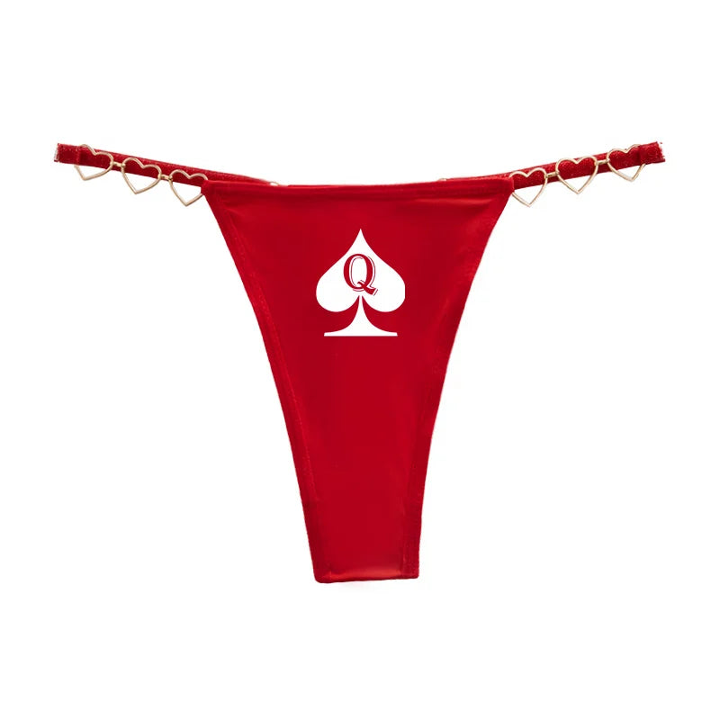Queen of Spades Sexy Thong - Love Decoration Cotton Crotch Low Rise Underwear | Fun Lingerie Gift