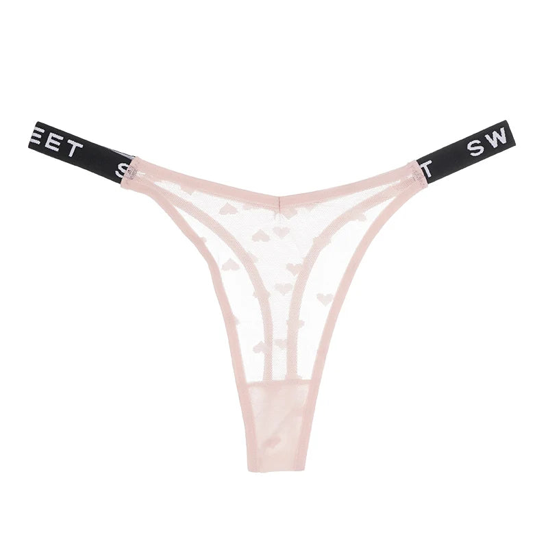 Sexy Lace Thong - Love Print Low Waist Hollow Out T-Back Lingerie | Soft Breathable Panties