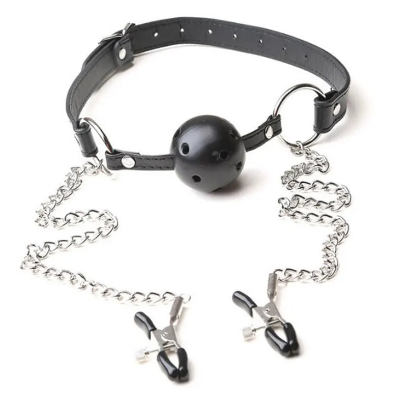 Ball Gag With Nipple Clamps -- Perfect for Kinky Fetish Lovers!! Simifo