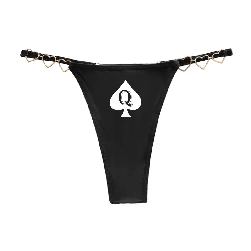 Queen of Spades Sexy Thong - Love Decoration Cotton Crotch Low Rise Underwear | Fun Lingerie Gift