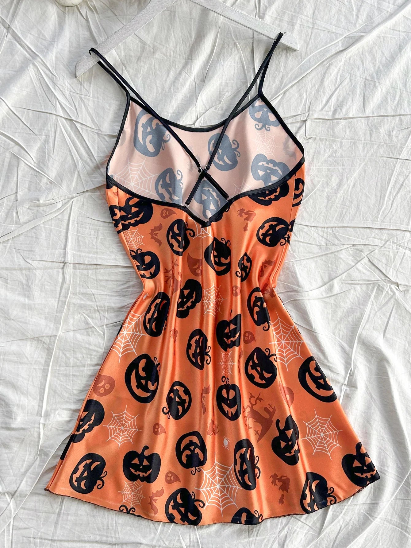 Halloween Halter Pajama Dress - Sexy Satin Sleepwear Nightgown for Women