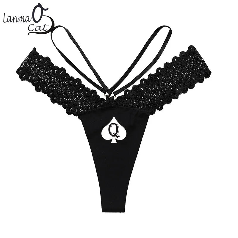 Queen of Spades Print Sexy Thong - Hot Wife Seamless Sports Fitness Underwear | Low Waist Panties