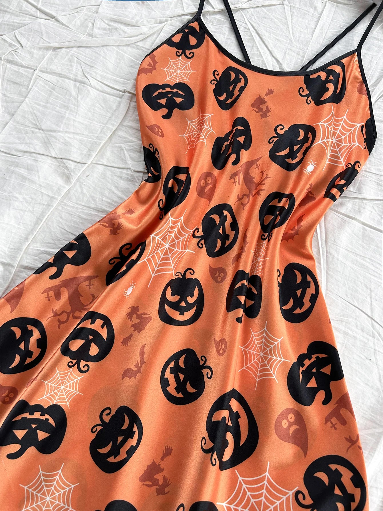 Halloween Halter Pajama Dress - Sexy Satin Sleepwear Nightgown for Women