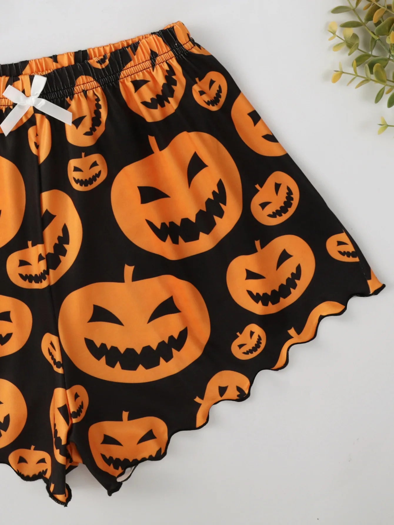 Women's Halloween Pumpkin Print Suspender Pajama Set - Sleeveless Top & Shorts Sleepwear