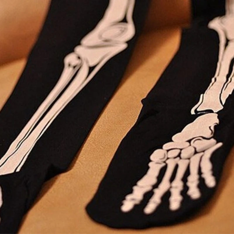 Halloween Skeleton Costume Footed Tights - Skull Print Pantyhose Leggings for Women