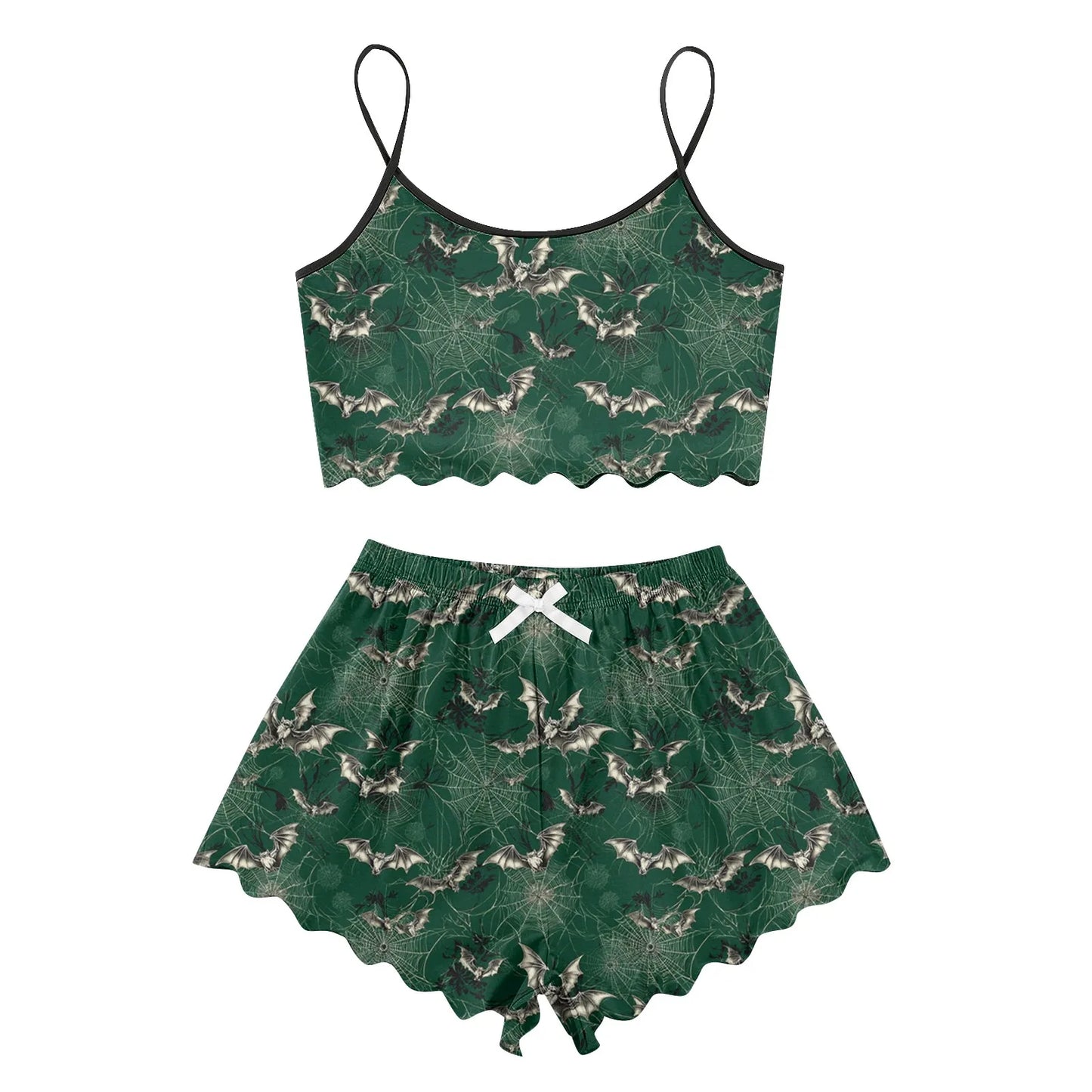Women's Halloween Print Suspender Pajama Set - Sleeveless Shorts Loungewear