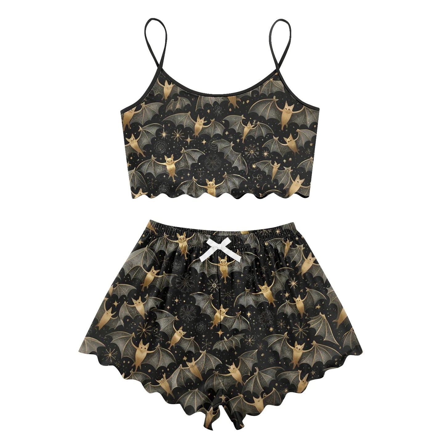 Women's Halloween Print Suspender Pajama Set - Sleeveless Shorts Loungewear