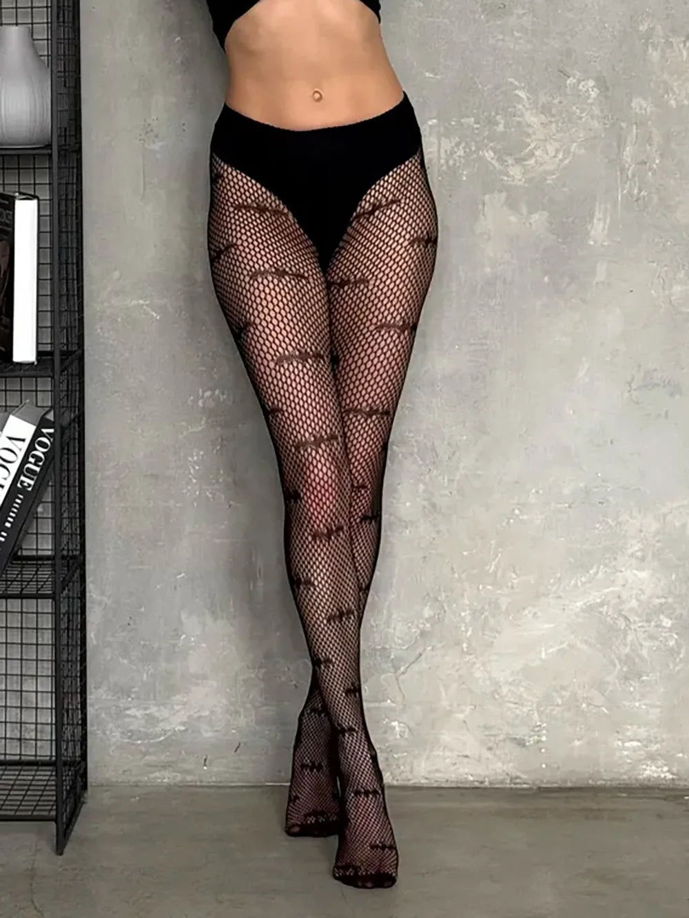 Halloween Bat Pattern Fishnet Tights - Gothic Punk Mesh Pantyhose for Women