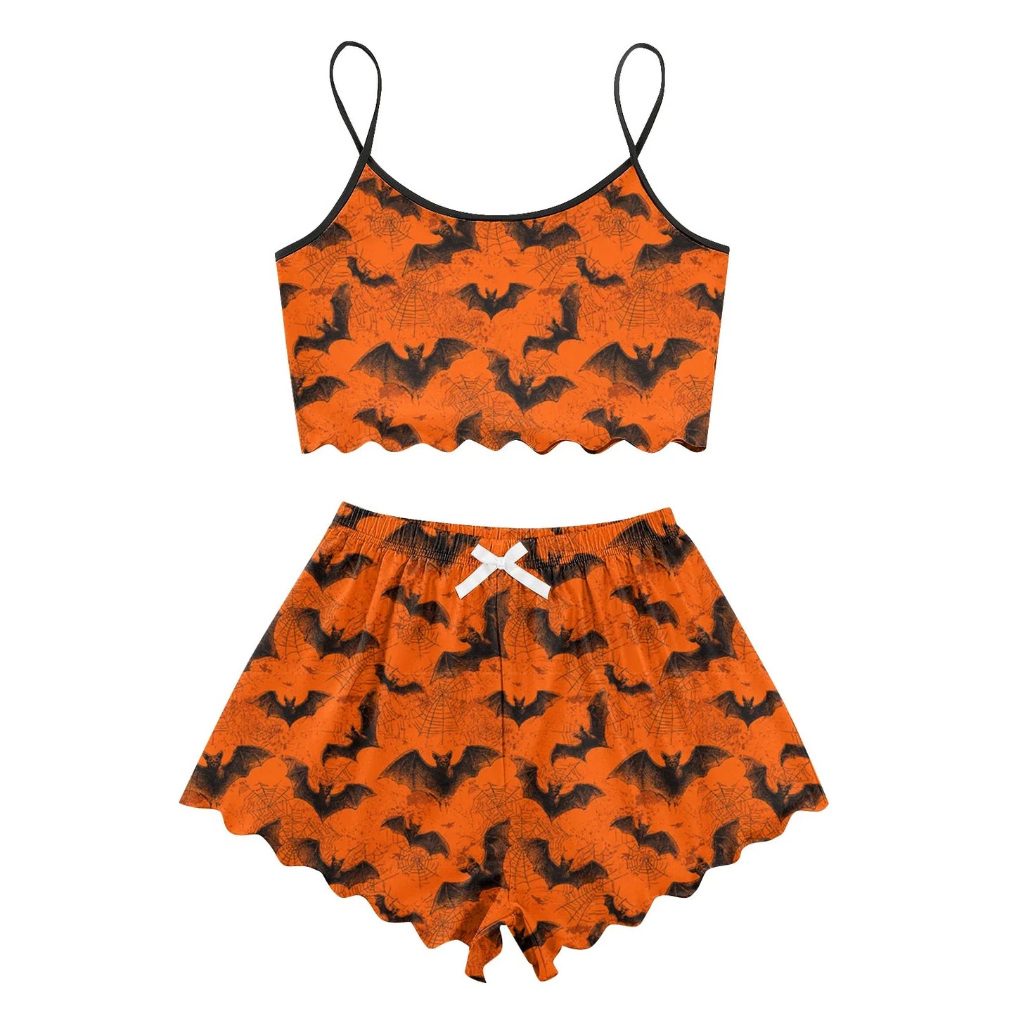 Women's Halloween Print Suspender Pajama Set - Sleeveless Shorts Loungewear