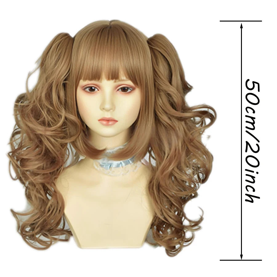 Roman Curly Synthetic Lolita Wig with Bangs - Golden Blonde Anime Cosplay Wig | Party Costume Hair