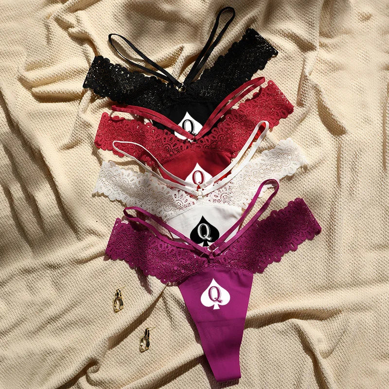 Queen of Spades Print Sexy Thong - Hot Wife Seamless Sports Fitness Underwear | Low Waist Panties