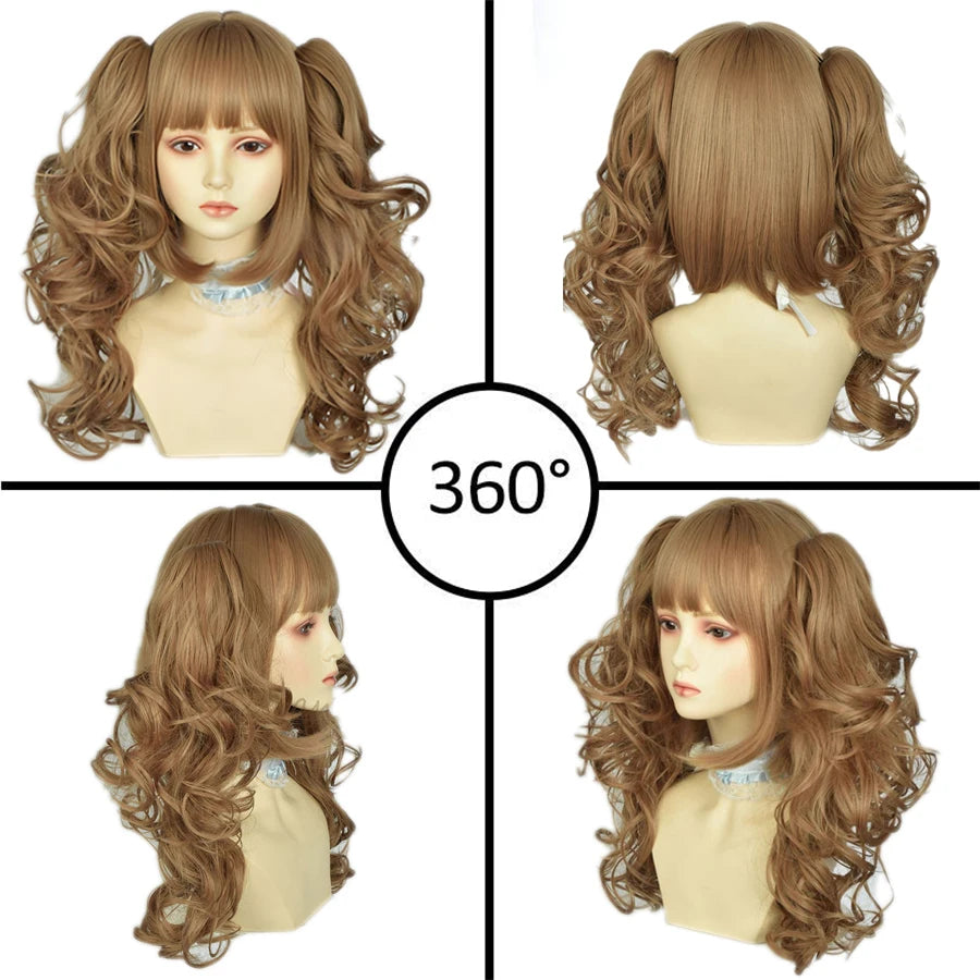 Roman Curly Synthetic Lolita Wig with Bangs - Golden Blonde Anime Cosplay Wig | Party Costume Hair