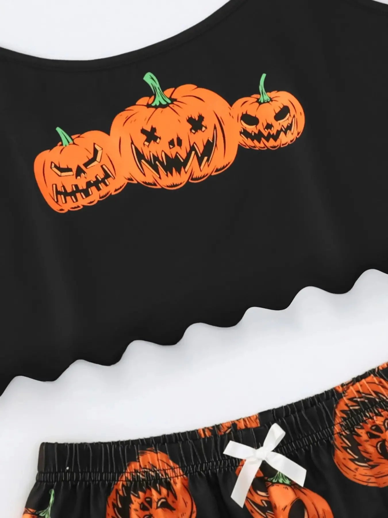 Women's Halloween Devil Pumpkin Print Pajama Set - Short Sleeve Top & Shorts Sleepwear