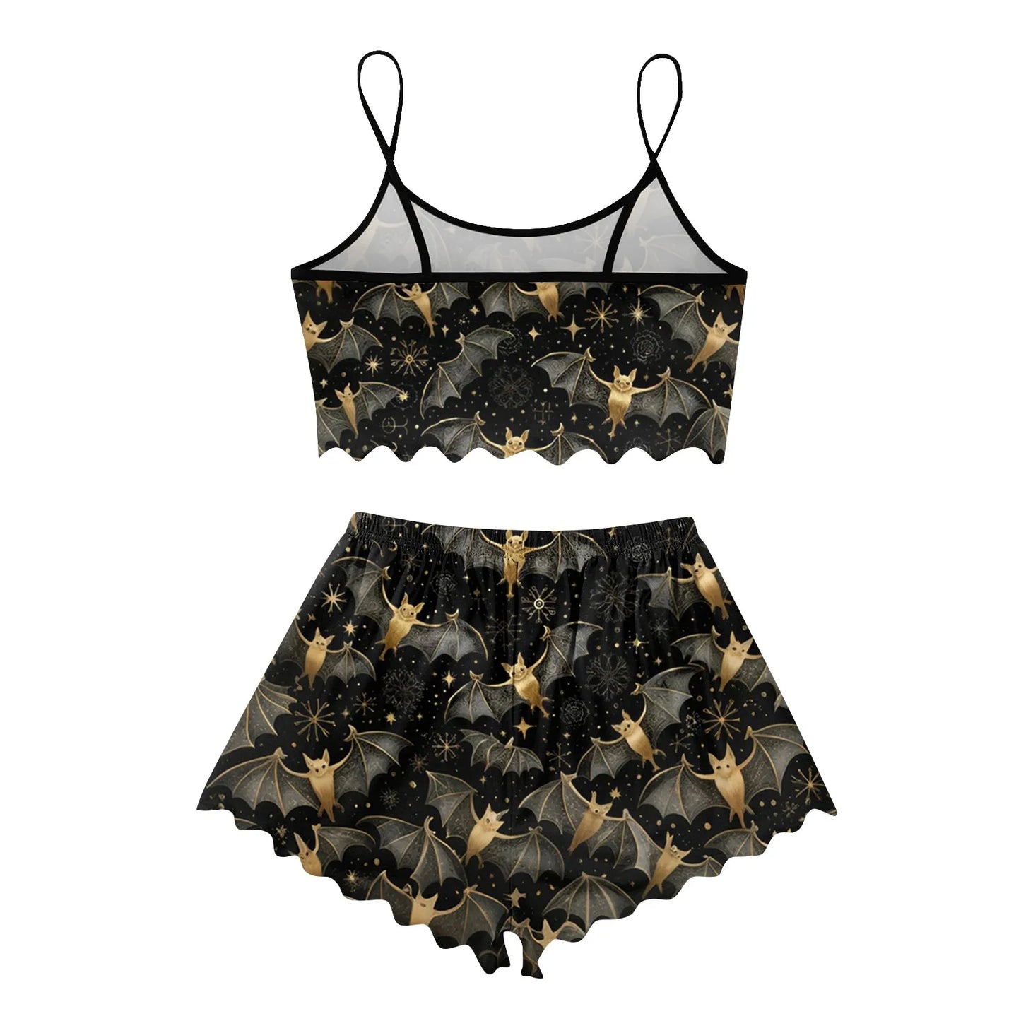 Women's Halloween Print Suspender Pajama Set - Sleeveless Shorts Loungewear
