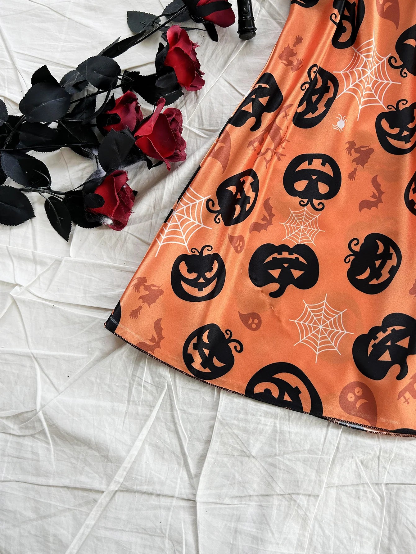 Halloween Halter Pajama Dress - Sexy Satin Sleepwear Nightgown for Women