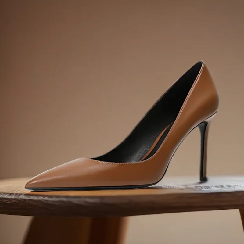 Brown Leather High heels Simifo