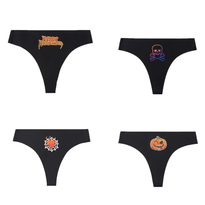 Halloween Gothic Seamless Thong Set - 4 Piece Women's Lingerie Collection