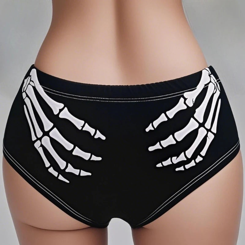 Halloween Skull Cartoon Underwear - Finger Bones Hip-Lifting Thong for Women