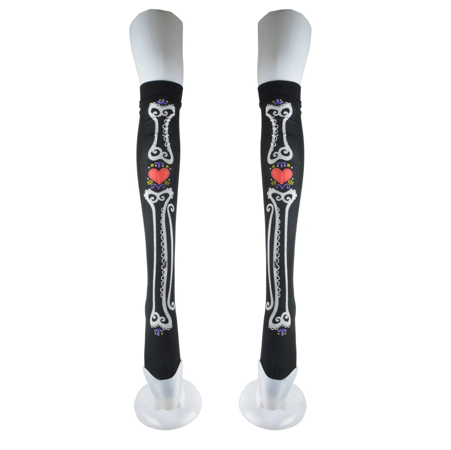 Halloween Skull Head Thigh High Socks - Gothic Bow Stockings for Women
