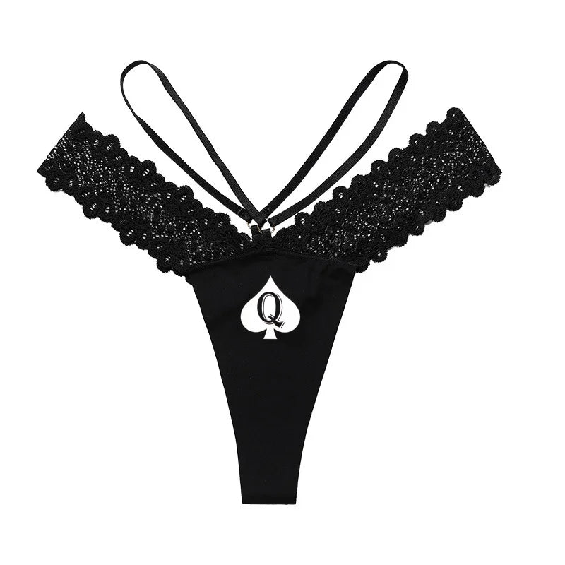 Queen of Spades Print Sexy Thong - Hot Wife Seamless Sports Fitness Underwear | Low Waist Panties