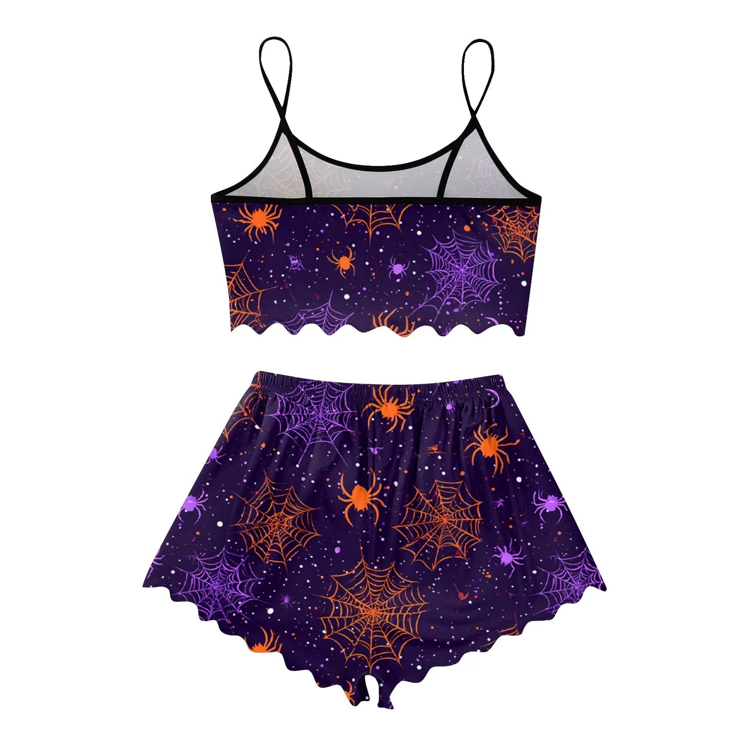 Women's Halloween Print Suspender Pajama Set - Sleeveless Shorts Loungewear
