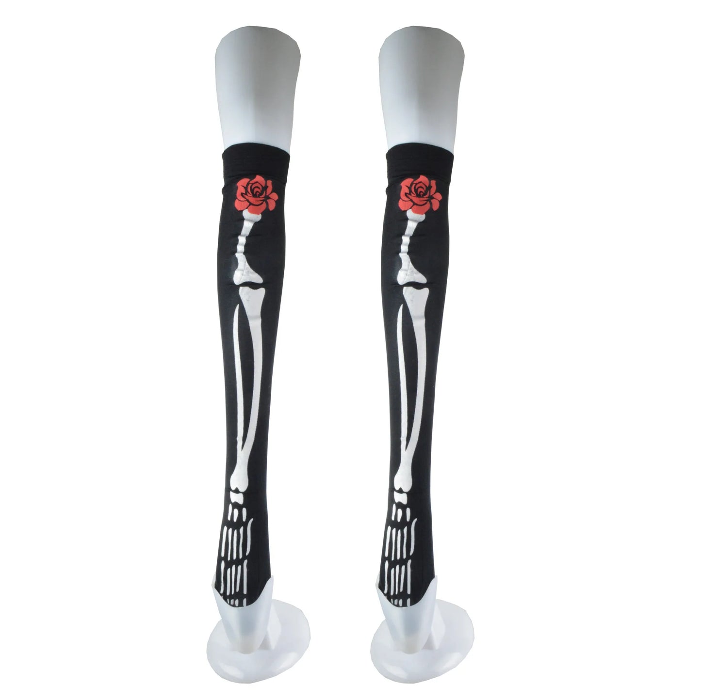 Halloween Skull Head Thigh High Socks - Gothic Bow Stockings for Women