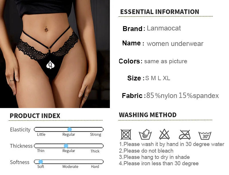 Queen of Spades Print Sexy Thong - Hot Wife Seamless Sports Fitness Underwear | Low Waist Panties
