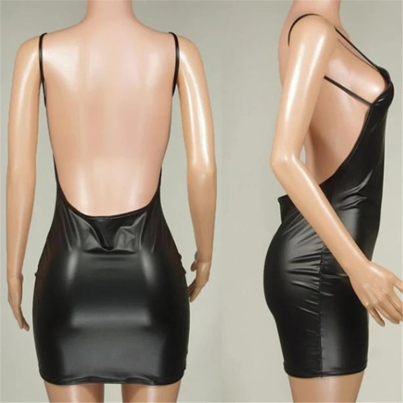 Leather Dress Backless Simifo