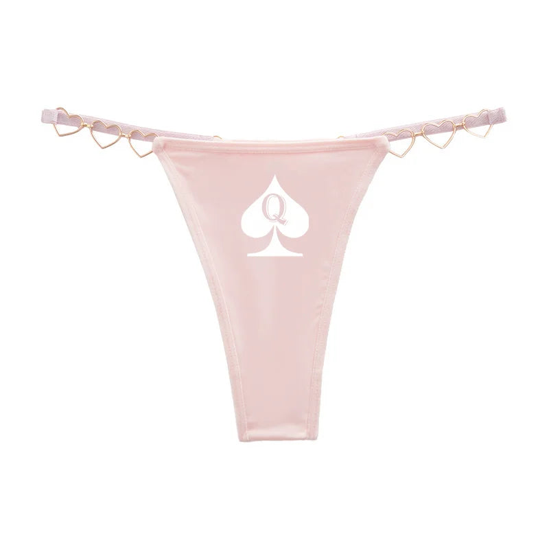 Queen of Spades Sexy Thong - Love Decoration Cotton Crotch Low Rise Underwear | Fun Lingerie Gift